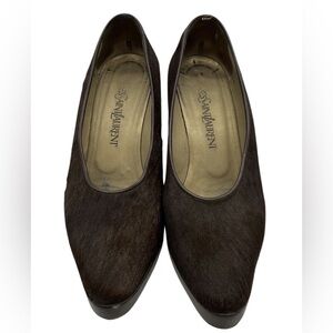 YVES SAINT LAURENT VINTAGE Calf Hair Leather Pointy Stacked Brown Heels 7 $950
